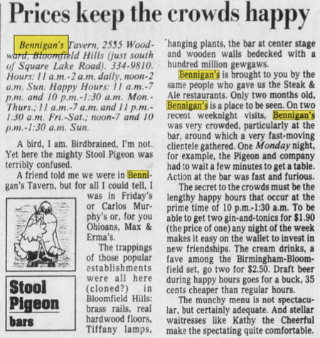 Bennigans - Sep 1982 Article - Earlier Years (newer photo)